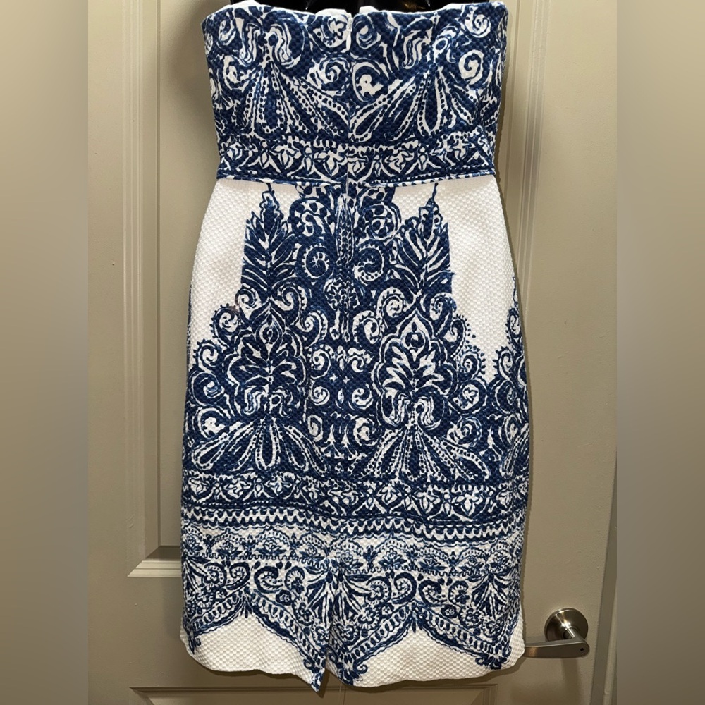 J. Crew Collection Ella Porcelain Paisley Blue White Strapless Dress size 6 - Picture 7 of 13